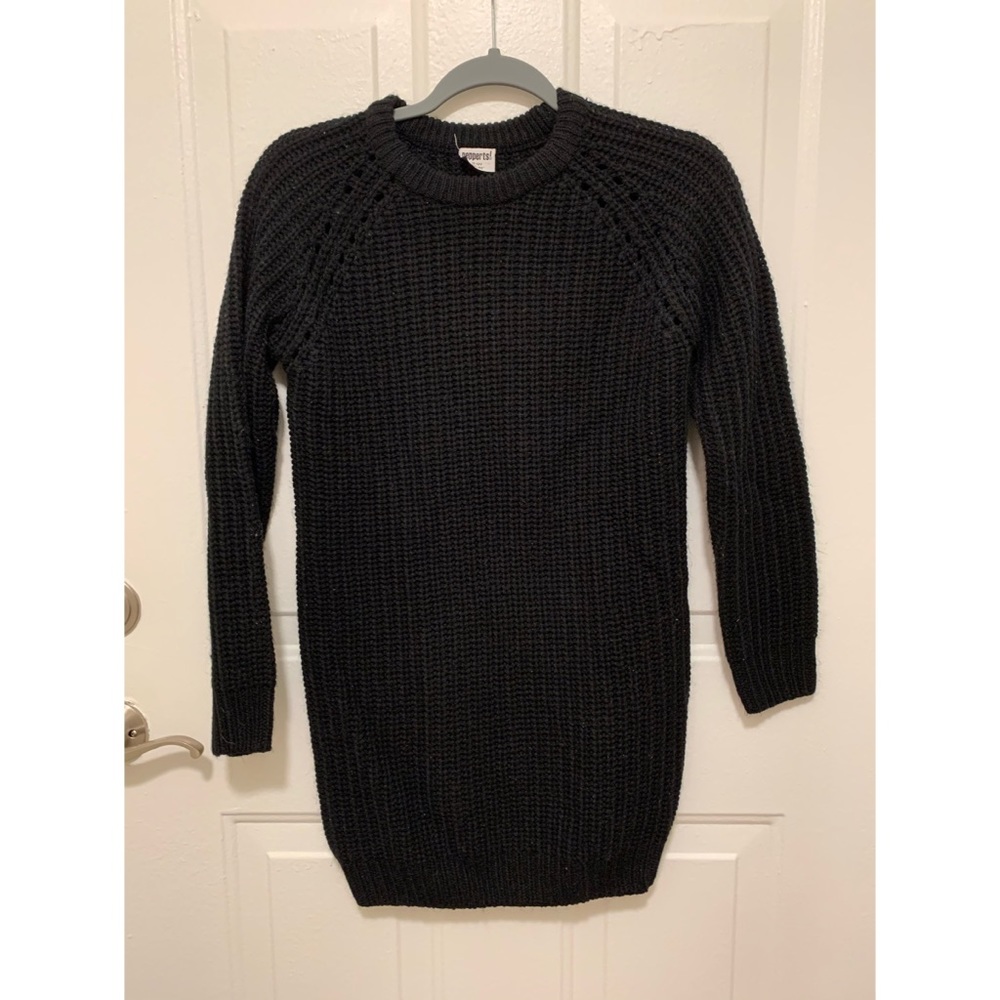 Chunky knit black sweater w/open-knit details